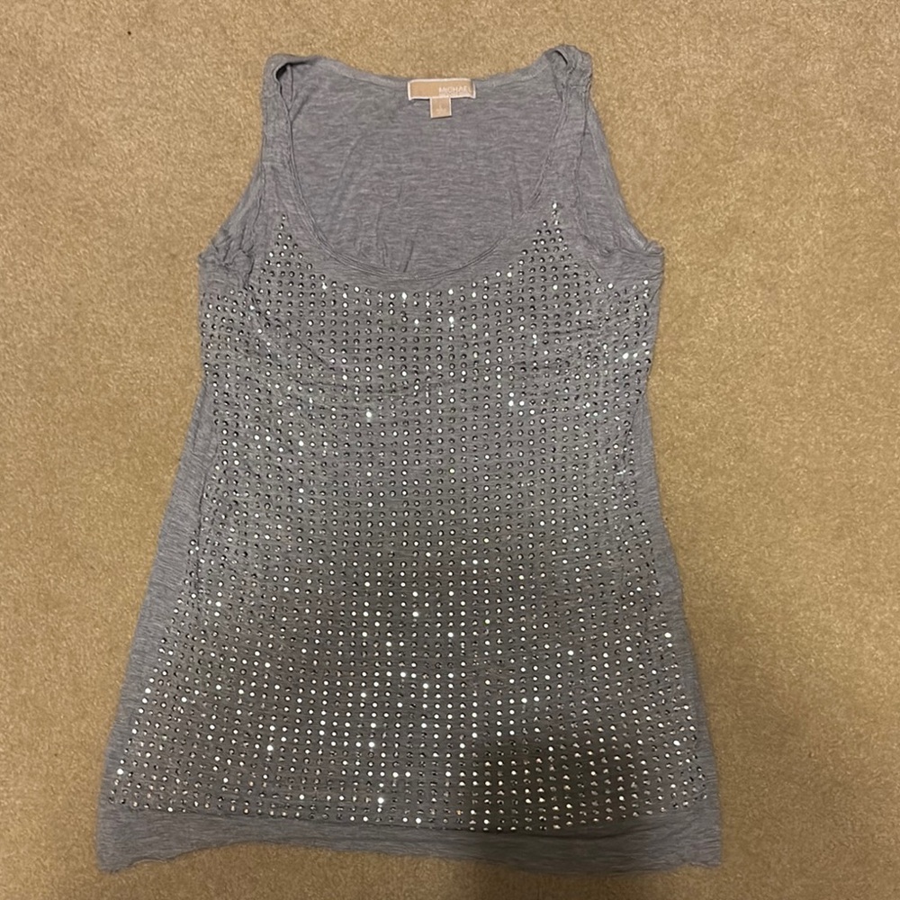 MICHAEL Michael Kors Gray Sequin Fitted Tank Top